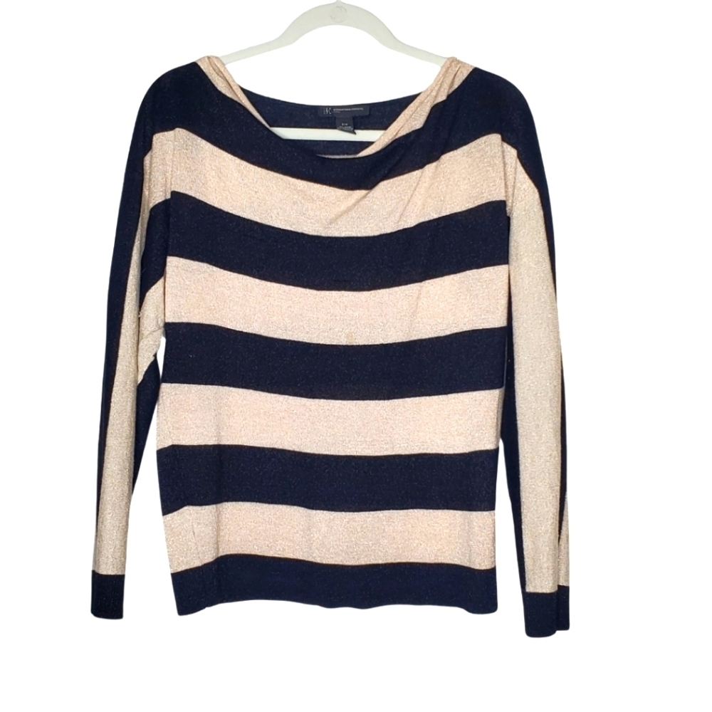 INC Black and Gold Metallic Striped Shimmer Top